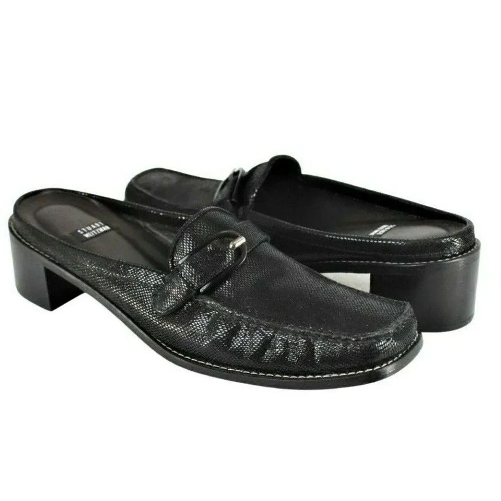 Leather Shoes Mules Low Heel Square Toe, Black Women's 8 NARROW Stuart Weitzman